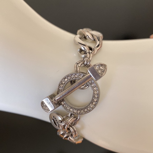 Juicy Coutures Link Bracelet Rhinestone and Silvertone Toggle Clasp - Picture 6 of 11